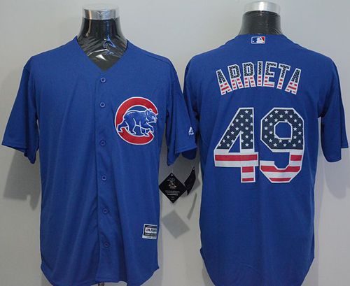 Cubs #49 Jake Arrieta Blue USA Flag Fashion Stitched MLB Jersey - Click Image to Close